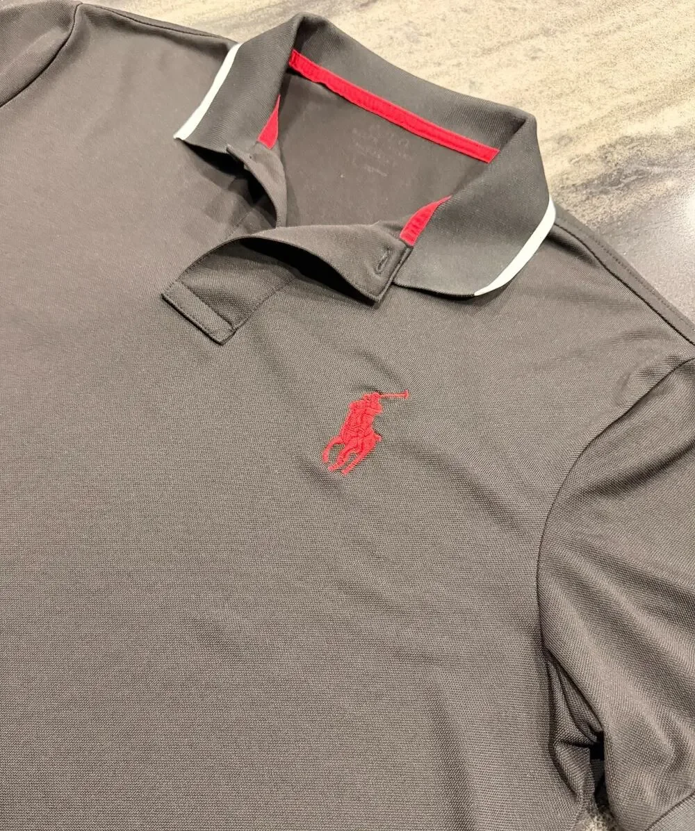 Polo Ralph Lauren Performance Large Big Pony Black Red White Stretch Golf Shirt